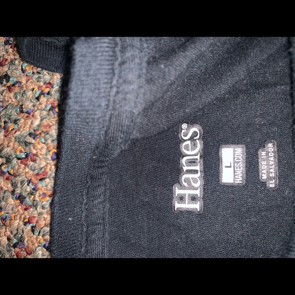 Short black Hanes crop top. Size L. Cut by hand.